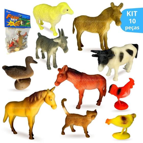 Imagem de Kit Animais Da Fazenda Fazendinha De Brinquedo Borracha Vaca