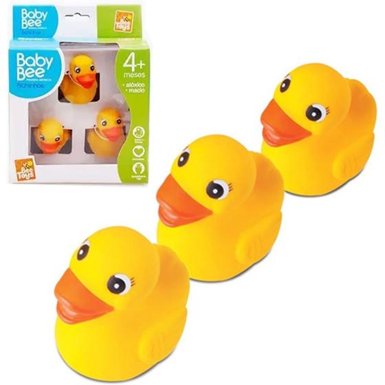 Imagem de Kit animal pato / patinho de vinil com 3 pecas 6x6x4,5cm na caixa