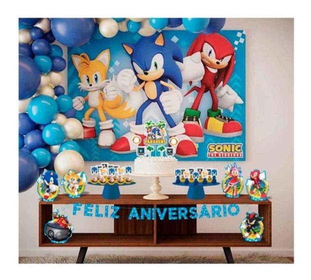 Imagem de Kit Aniversariante Filme Do Sonic Com Enfeites E Painel Tnt