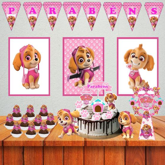 Kit aniversário decoração Skye Patrulha Canina festa em casa monta ...