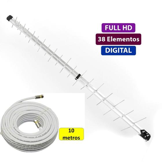 Imagem de Kit Antena de TV Digital Externa 38 Elementos 16 Dbi HDTV UHF C/ 10m de Cabo