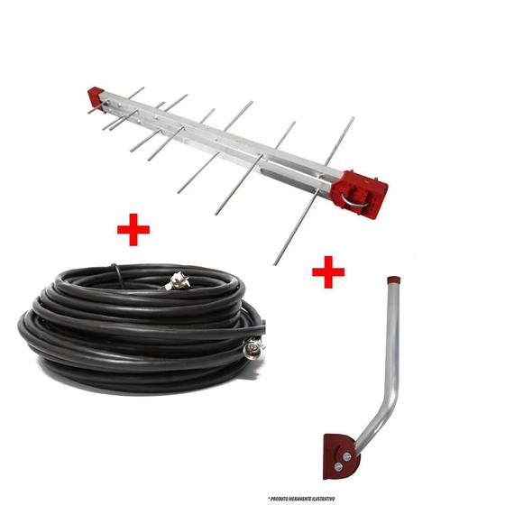 Imagem de Kit Antena Digital 4K Externa Log 16 elementos Mastro 45 cm e Cabo Coaxial 12 metros