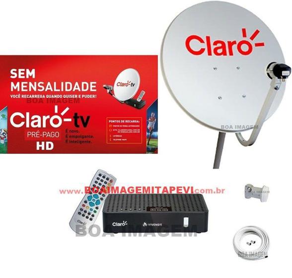 Imagem de Kit Antena Parabólica 60cm Claro Tv Pré-Pago com 1 Recepitor Digital HD Visiontec