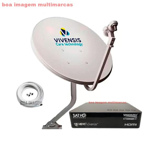 Imagem de Kit Antena Parabólica 60cm com Receptor Digital SatHd Visiontec VT1000