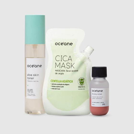 Imagem de Kit Antiacne Efeito Calmante - Máscara Facial de Cica + Tônico + Loção Secativa (3 Produtos)