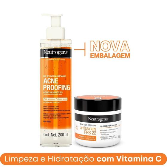 Imagem de Kit Antiacne: Sabonete Facial Acne Proofing 200ml + Hidratante Facial Antissinais com Vitamina C e FPS22 100g Neutrogena