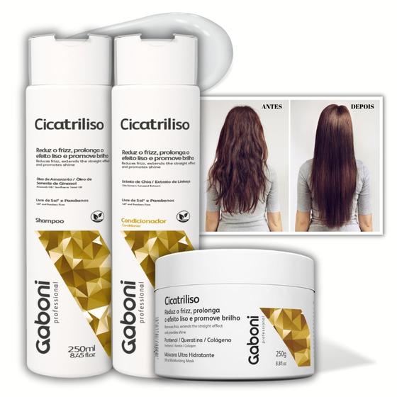 Imagem de Kit Antifrizz/Efeito Liso Pós Progressiva Shampoo + Condicionador + Máscara Cicatriliso Gaboni