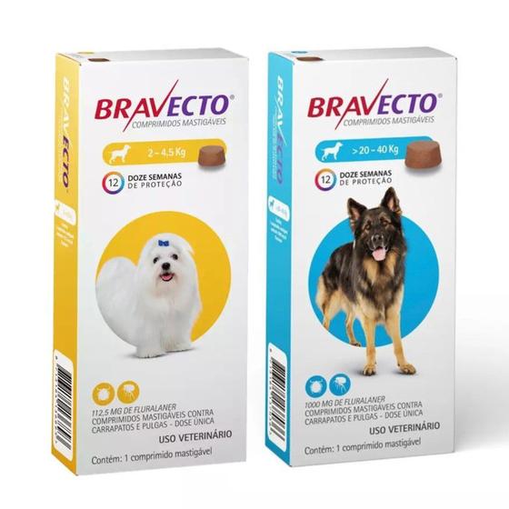 Imagem de Kit Antipulgas Bravecto De 2 A 4,5kg E 20 A 40Kg  Original