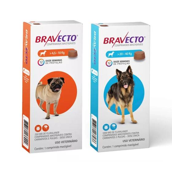 Imagem de Kit Antipulgas Bravecto De 4,5 A 10kg E 20 A 40 Kg  Original