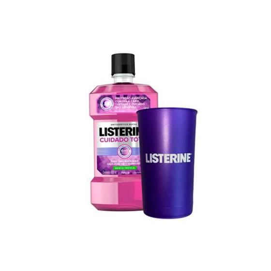 Kit Antisséptico Bucal Listerine Cuidado Total 500ml + Copo Listerine Metalizado Menor preço em Kit Antisséptico Bucal Listerine Cuidado Total 500ml + Copo Listerine Metalizado