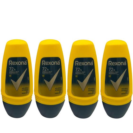 Imagem de Kit antitranspirante roll-on V8 rexona 4 unidades de 50ml Cada  proteção 72h