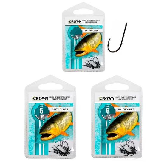 Imagem de Kit Anzol Pesca Crown Baitholder Black nº 4/0 Contém 3 Cartelas 30 Unidades