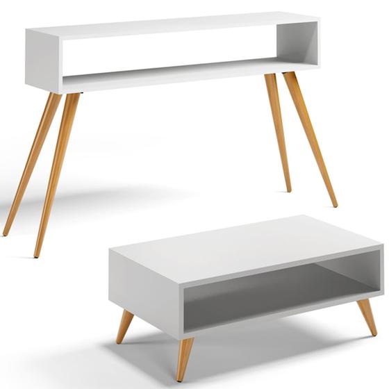 Imagem de Kit Aparador com Mesa de Centro Mônaco Pés Palito L03 Branco - Lyam Decor