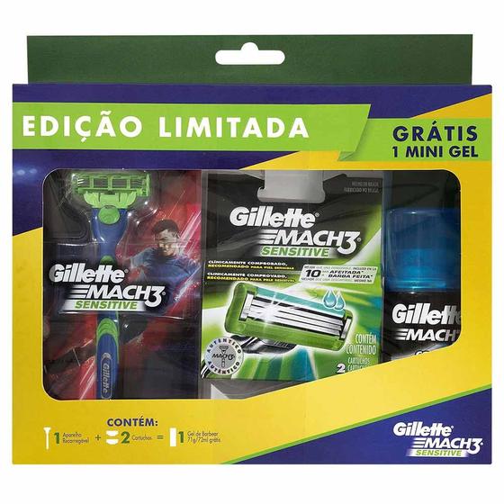 Imagem de Kit Aparelho De Barbear Gillette Mach3 + 2 Cargas + Mini Gel