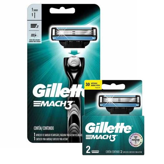 Imagem de Kit Aparelho de Barbear Gillette Mach3 + Carga Gillette Mach3 com 2 unidades