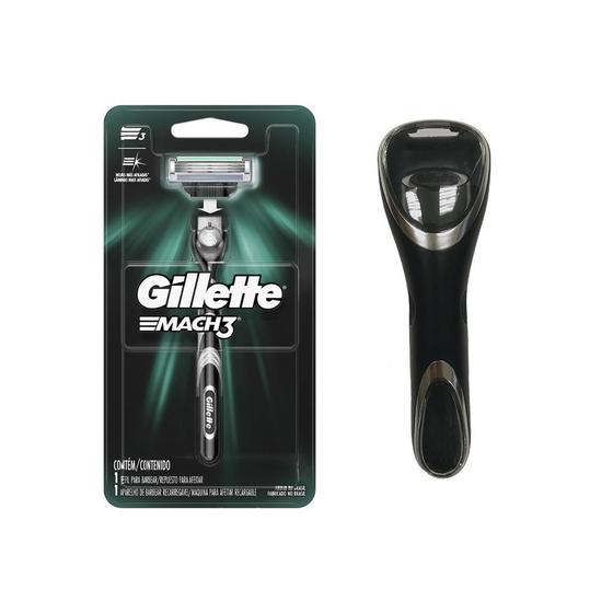 Imagem de Kit Aparelho de Barbear Gillette Mach3 + Porta Aparelho Gillette