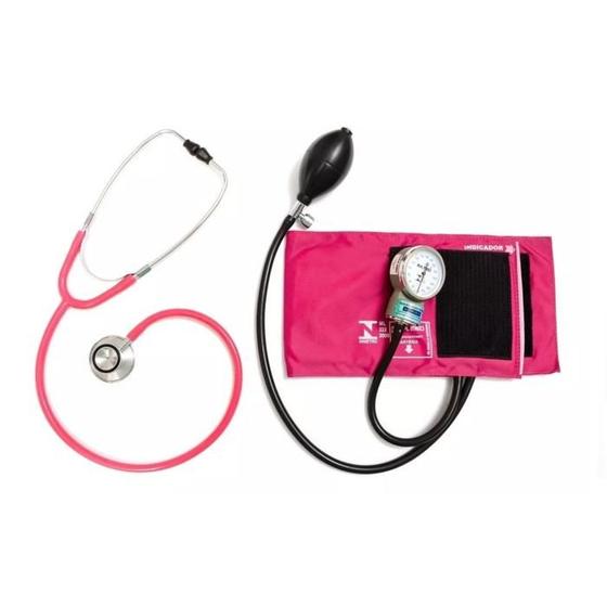 Imagem de Kit Aparelho de Pressão com Estetoscópio Duplo Rosa - P.A Med