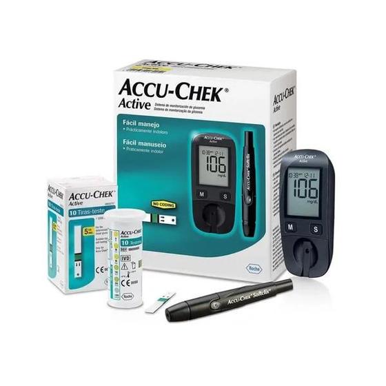 Imagem de Kit Aparelho Medidor De Glicemia Diabetes Accu-check Active c/ 10 Tiras Reagentes