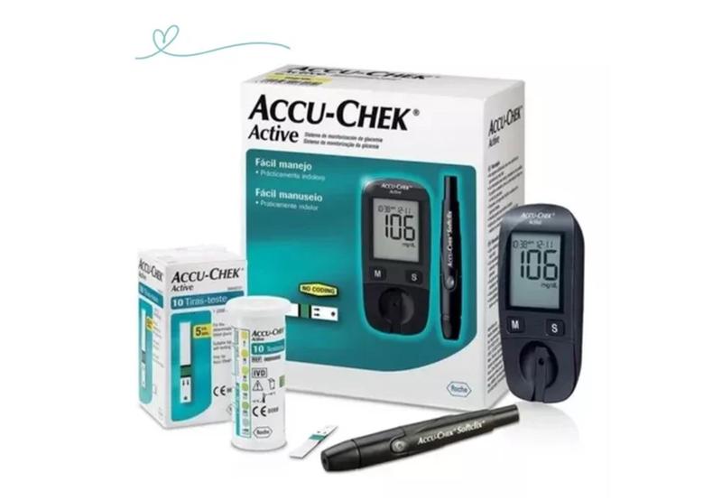 Imagem de Kit Aparelho Medidor De Glicemia-diabetes Accu-check Active