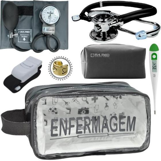 Imagem de Kit Aparelho Pressão Estetoscópio Transparente Enfermagem Pa Med