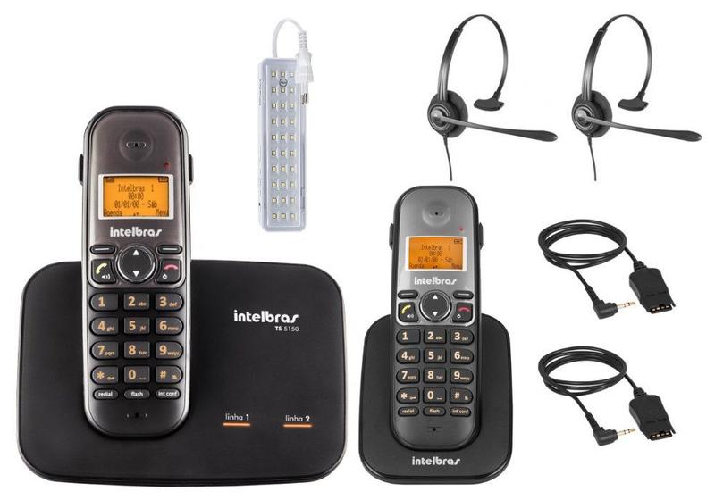 Imagem de Kit Aparelho Telefone Fixo Com Bina 2 Linhas Ramal e Headset