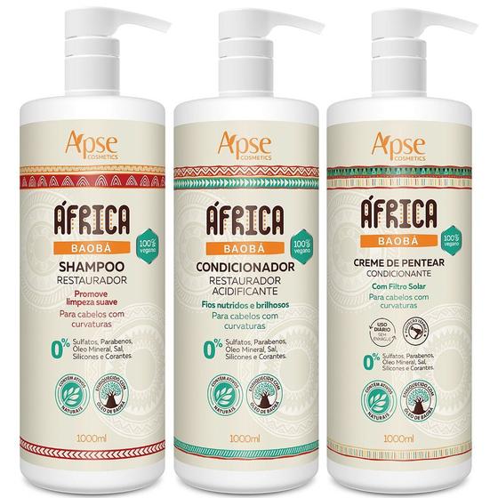 Imagem de Kit Apice África Baobá Shampoo 1 L e Condicionador 1 L e Creme de Pentear 1 L - Apse