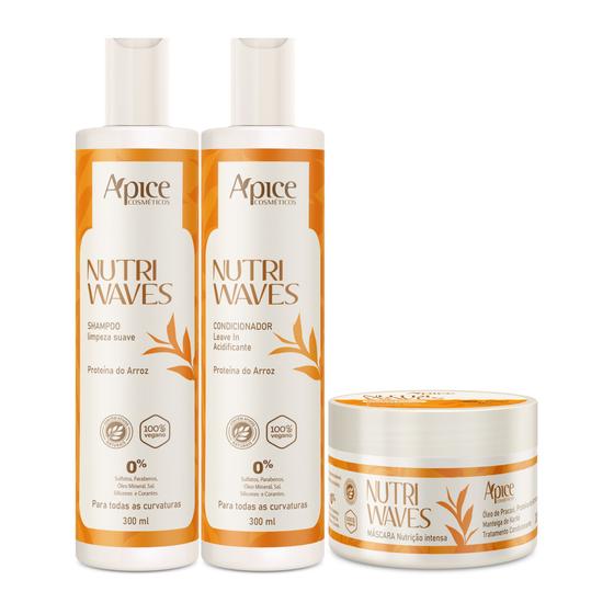 Imagem de Kit Ápice Cosméticos Nutri Waves Shampoo, Condicionador e Máscara 300g