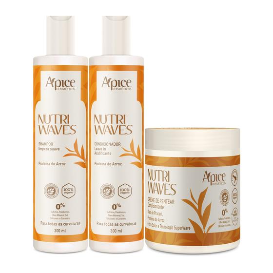 Imagem de Kit Ápice Nutri Waves Shampoo, Condicionador e Creme 500g
