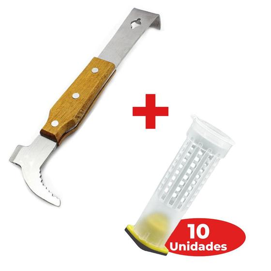 Imagem de Kit Apicultura formão Inox + 10 Gaiolas produção de Rainha