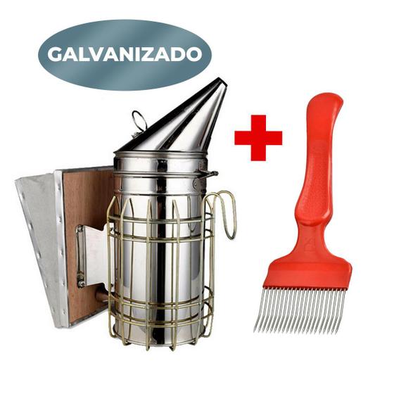 Imagem de Kit Apicultura Fumegador Galvanizado + Garfo Inox 21 Pin