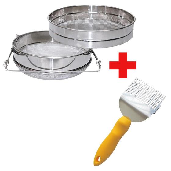 Imagem de Kit Apicultura Peneira Inox + Garfo Desoperc cabeça Inox