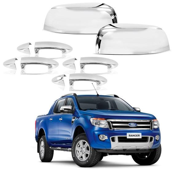 Imagem de Kit Aplique Capa Cromada Retrovisor Maçanetas Ranger 2020