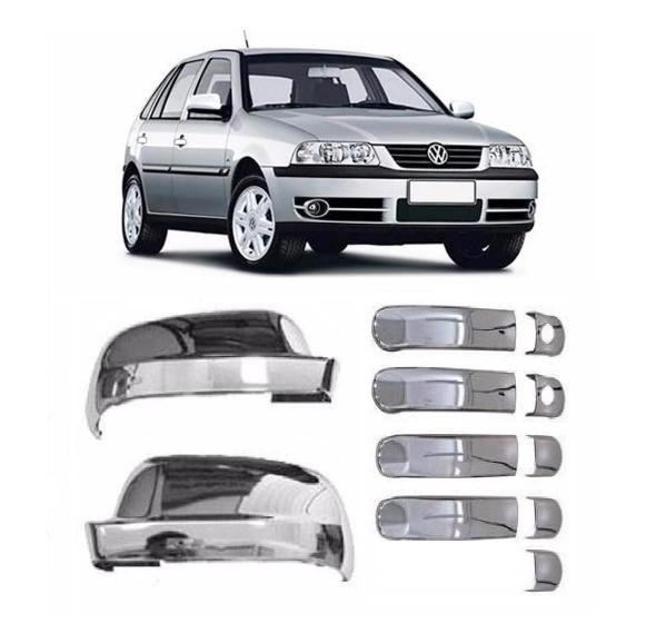 Imagem de Kit Aplique Capa Cromada Retrovisor Maçanetas Vw Gol G3 2004