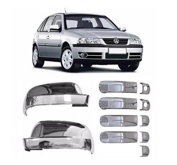 Imagem de Kit Aplique Capa Cromada Retrovisor Maçanetas Vw Gol G4 2007