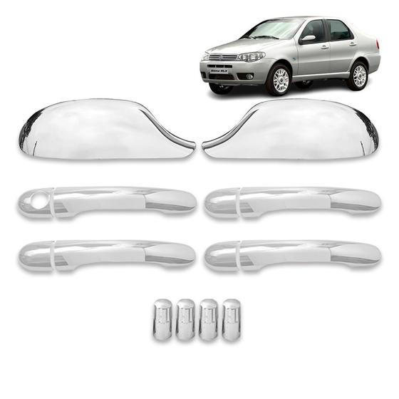Kit Aplique Cromado Maçaneta Par Retrovisor Sem Pisca Tampa Válvula Palio Siena G3 2004 a 2011 Menor preço em Kit Aplique Cromado Maçaneta Par Retrovisor Sem Pisca Tampa Válvula Palio Siena G3 2004 a 2011