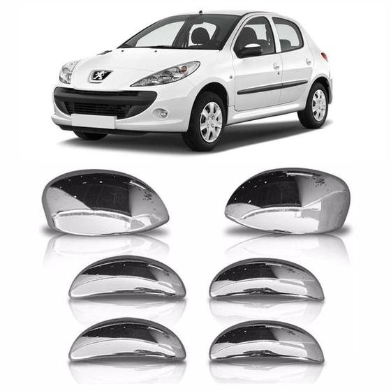 Imagem de Kit Aplique Cromado Maçaneta Retrovisor Peugeot 206 207