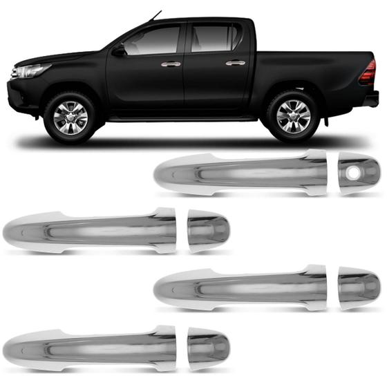 Imagem de Kit Aplique de Maçaneta Hilux 2016 2017 2018 2019 Cromado com Furo 4 Portas