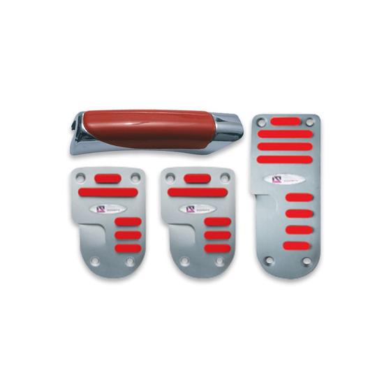 Imagem de Kit Aplique Pedaleira Alumínio Esportiva Borracha Vermelha Manopla Freio de Mão Empunhadura Vermelha
