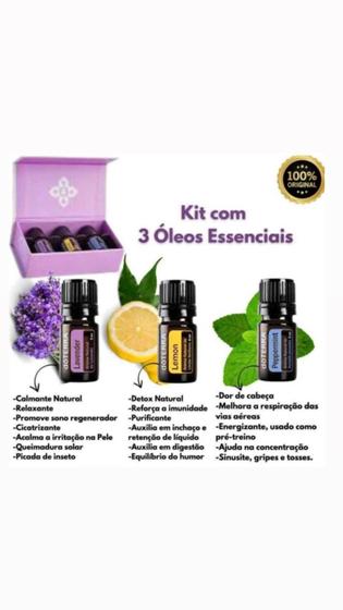Kit Apresentação com Óleos Essenciais de Lavanda 5 ml + Lemon 5 ml + Peppermint 5ml Menor preço em Kit Apresentação com Óleos Essenciais de Lavanda 5 ml + Lemon 5 ml + Peppermint 5ml