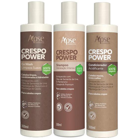 Imagem de Kit Apse Crespo Power Co Wash + Shampoo + Condicionador Acidificante Hidratação Cabelo Vegano