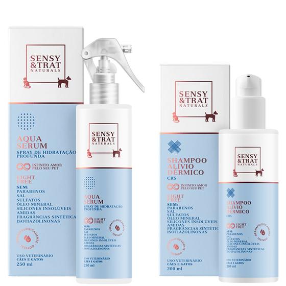 Imagem de Kit Aqua Sérum e Shampoo Cães e Gatos Alivio Dermico Sensy e Trat - Centagro Pet