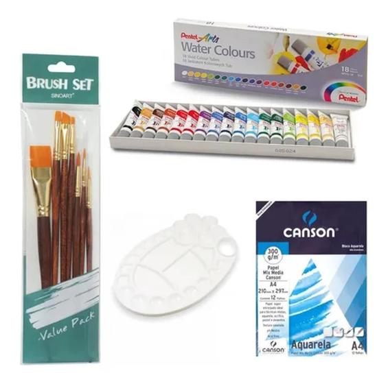 Imagem de Kit Aquarela 18 Cores + Pincel + Godê + Bloco