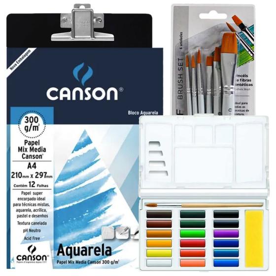 Imagem de Kit Aquarela Completo 9pçs (Aquarela Pastilha 18 Cores + Set 6 pincéis e Mais)