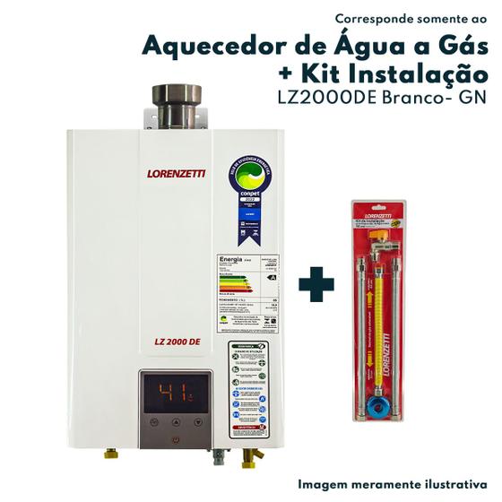 Imagem de KIT Aquecedor de Água a Gás Lz 2000DE GLP + Kit Instalação De Aquecedores Lorenzetti 1/2' 40cm Exaustão Forçada Gás Liquefeito de Petróleo