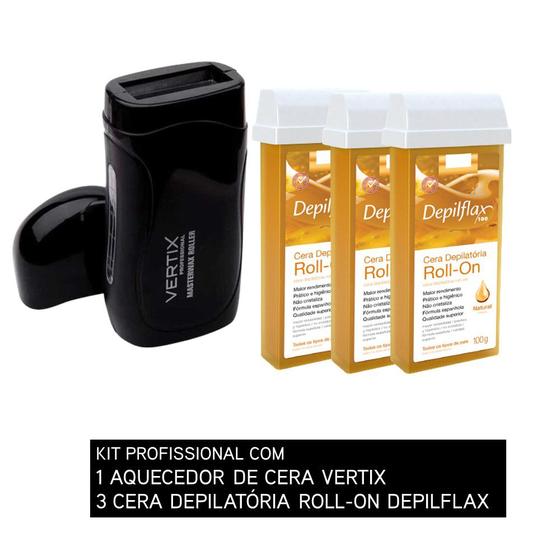 Imagem de Kit Aquecedor de Cera Vertix Profissional e 3 Refil Cera Depilação Roll-On 100g Depilflax