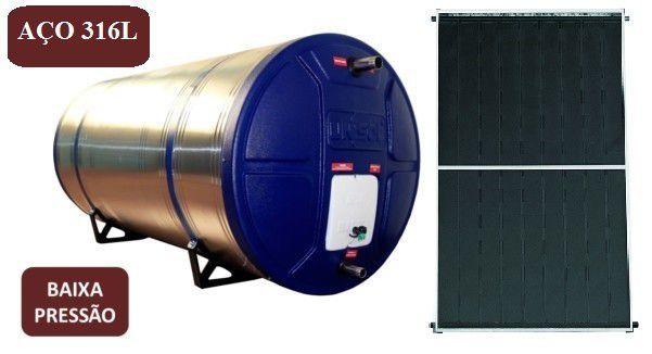 Imagem de Kit Aquecedor Solar Com Boiler 200 Litros Aço 316L Nível com 1 placa 2x1m em cobre