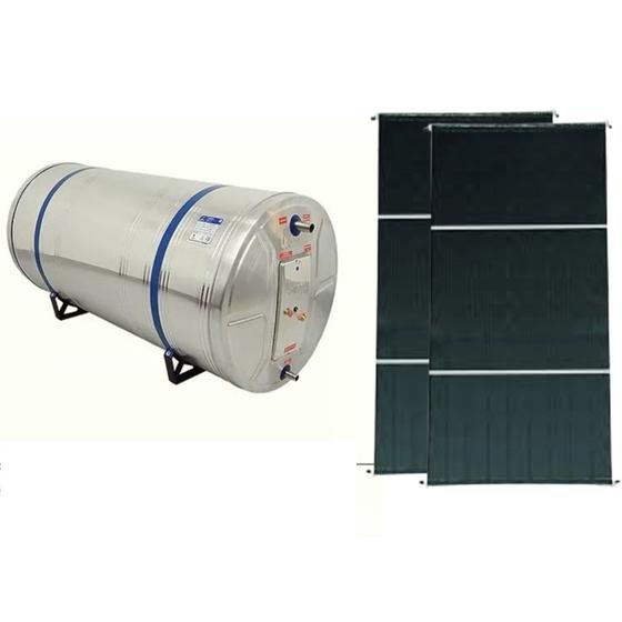 Imagem de Kit Aquecedor Solar Com Boiler 300 Litros Aço 304 Desnível com 2 placas 1,7x1m em cobre