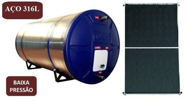 Imagem de Kit Aquecedor Solar Com Boiler 300 Litros Aço 316 Nível com 2 placas 1,5x1m em cobre
