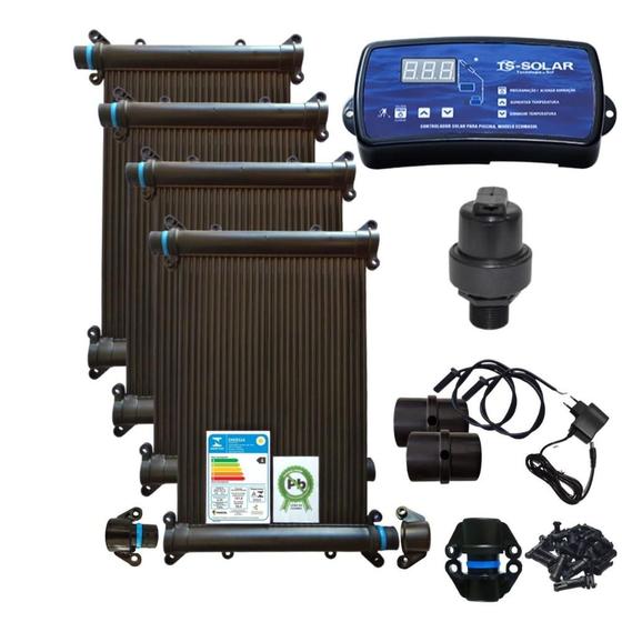 KIT AQUECIMENTO SOLAR 5 PLACAS 2M + Conexões + Control+ Válv Menor preço em KIT AQUECIMENTO SOLAR 5 PLACAS 2M + Conexões + Control+ Válv