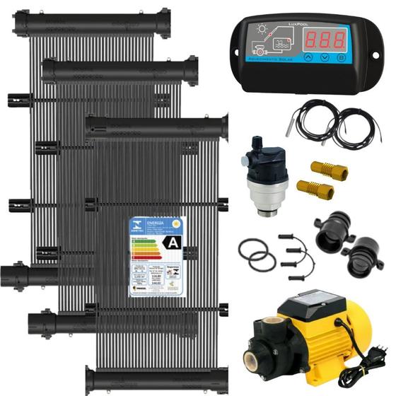 Kit Aquecimento Solar para Piscinas até 04m² ou 06 mil Litros TekSol com Controlador de Temperatura Bivolt e Motobomba Menor preço em Kit Aquecimento Solar para Piscinas até 04m² ou 06 mil Litros TekSol com Controlador de Temperatura Bivolt e Motobomba